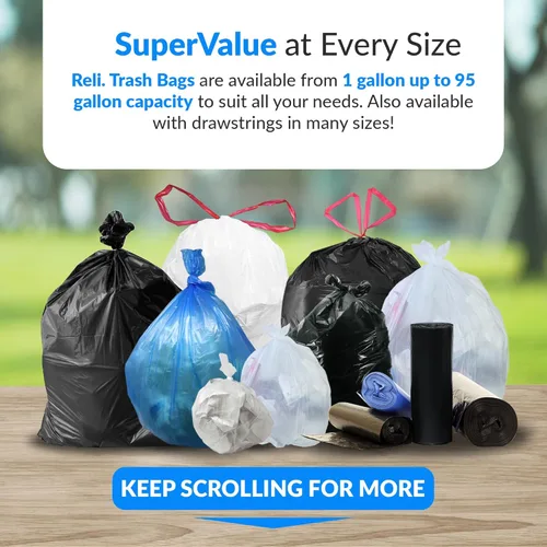 Miniatura 7 de Reli. Bolsas de basura Easy Grab de 55 a 60 galones (150 unidades) (transparentes) – Rollos de alta densidad con sello de estrella – Revestimientos
