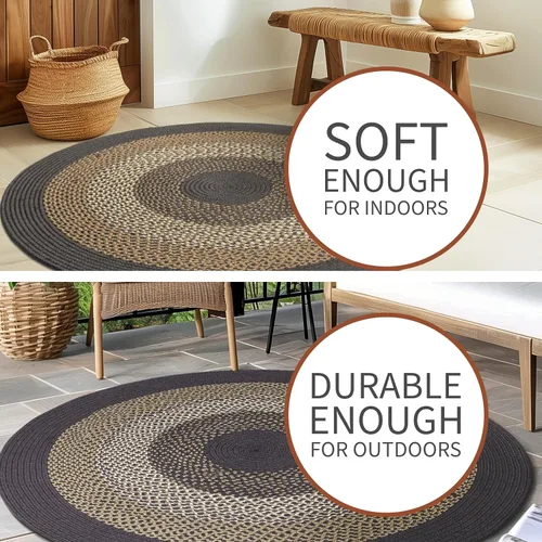 Miniatura 5 de Super Area Rugs - Alfombra trenzada rústica en tonos taupe y gris oscuro, ovalada para puerta/entrada principal, alfombra tejida para exteriores, 2