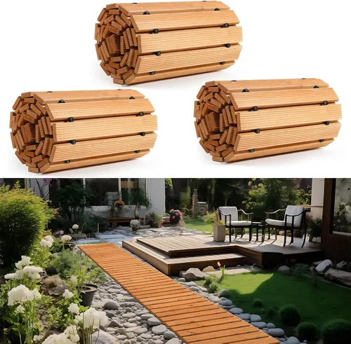 Tatuo Paquete de 3 caminos de madera de 8 pies para jardín, camino recto, camino al aire libre, pavimentos de madera para jardín, patio trasero,