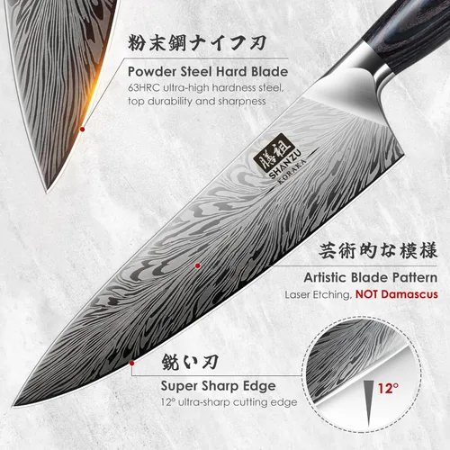 Miniatura 2 de SHAN ZU Cuchillo de chef en acero en polvo, cuchillo de cocina japonés de 8 pulgadas, cuchillos de chef ultra afilados, cuchillos japoneses de alto