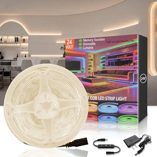 Miniatura 9 de Tira de luces LED COB verde de 10 pies, 24 V, regulable, alta CRI95+, ultra brillante, flexible, tira de luces LED, tira de luces para el día de San