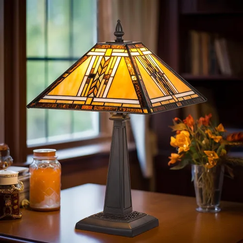 Lámpara de mesa Tiffany, luz de mesa de vidrio manchado estilo Mission, lámpara de escritorio estilo antiguo de tamaño mediano lámpara de lectura