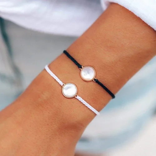 Miniatura 2 de Pura Vida Pulsera de nácar de oro rosa - Encanto plateado, banda impermeable ajustable