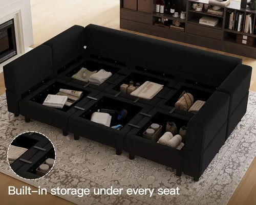 Miniatura 3 de Belffin Sofá Seccional Modular de Terciopelo con Chaise Lounge Sofá Cama Seccional con Chaise de Almacenamiento Sofás Cama Sofá para Sala de Estar