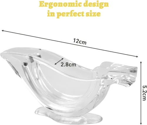 Miniatura 4 de HNQH Exprimidor manual de limón, exprimidor manual de rodajas de limón acrílico, exprimidor de frutas transparente portátil, forma de pájaro
