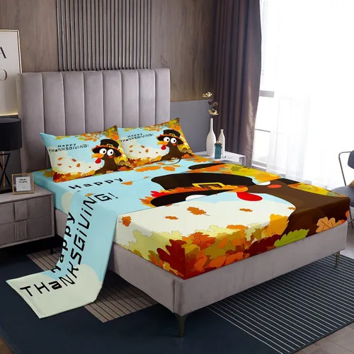 Miniatura 16 de Erosebridal Juego de sábanas de pavo tamaño individual, juego de sábanas de Feliz Acción de Gracias, sábanas para niños, lindas sábanas de aves