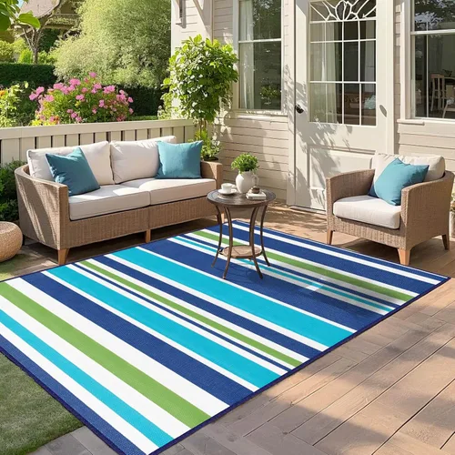 Miniatura 7 de Alfombra de plástico para patio al aire libre impermeable – Alfombras para exteriores para cámper, caravana, porche, cubierta, alfombra de área