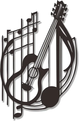 YATEASLU Arte de pared de guitarra, decoración de guitarra, decoración de notas musicales de metal para el hogar, regalo único de arte de pared para