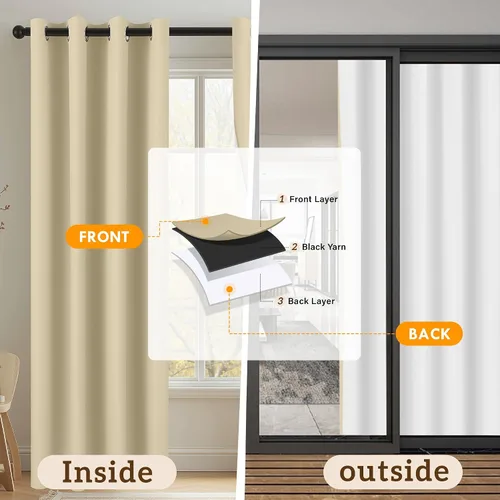 Miniatura 9 de 2 paneles de cortinas 100% opacas, cortinas ligeras con aislamiento térmico con ojales para dormitorio, sala de estar, tratamiento de ventana