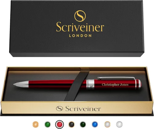 Miniatura 13 de Bolígrafo laqueado en negro Scriveiner - Impresionante pluma de lujo, chapado en oro real, repuesto Schmidt de tinta negra, el mejor juego de regalo