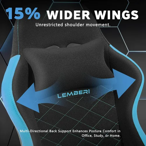 Miniatura 4 de LEMBERI Silla para videojuegos, sillas de videojuegos grandes y altas de tela con reposapiés, soporte lumbar de masaje, silla ergonómica