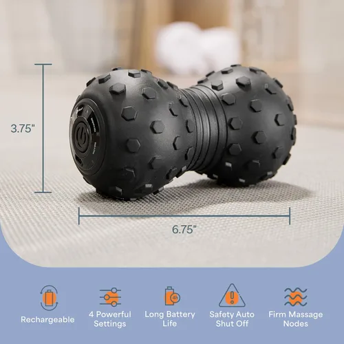 Miniatura 6 de LifePro Pelota de masaje vibrante de 4 velocidades - Masajador en forma de cacahuate. Combina una pelota de lacrosse con un rodillo de espuma Negro