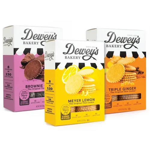 Dewey's Bakery Meyer Lemon, Brownie Crisp & Triple Ginger Moravian Cookie Paquete variado fino | Horneado en pequeños lotes | Ingredientes reales y