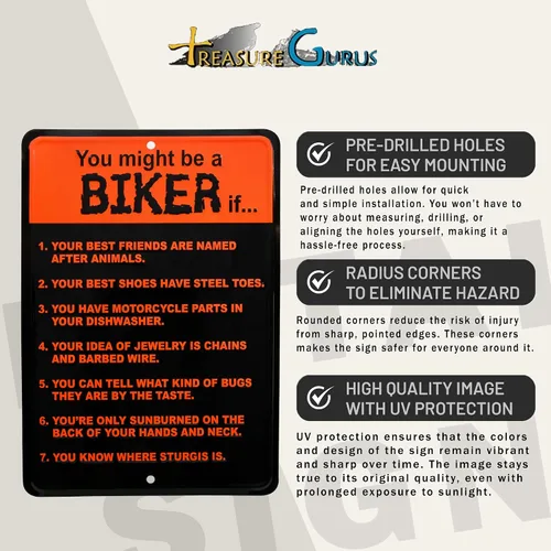 Miniatura 3 de Cartel de pared de metal divertido vintage – You Might Be a Biker If – Póster retro de hojalata para hombre, accesorios de garaje de motocicleta