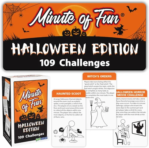 Funwares Edición Espeluznante de Halloween, 100 Minutos de Juegos Divertidos - Minute to Win It Fiesta Familiar y de Viaje para Niños y Adultos,