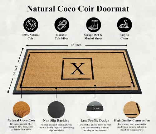 Miniatura 3 de A1HC - Tapete de puerta con monograma de fibra de coco natural para puerta delantera, 24 x 48, felpudo duradero tratado anti-desprendimiento