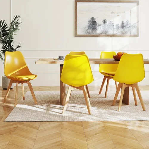 Miniatura 2 de LSSBOUGHT Sillas de comedor modernas de mediados de siglo, silla auxiliar de plástico con acolchado suave y patas de madera para comedor, sala
