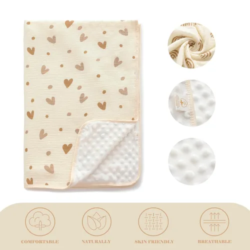 Miniatura 2 de Sea Zaela Manta de bebé unisex para niños y niñas, manta minky con muselina de algodón frontal punteado forro polar de doble capa patrón margarita