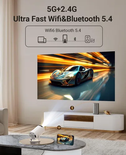 Miniatura 5 de Mini proyector con WIFI 6 y Bluetooth, proyector portátil con soporte 4K 1080P, aplicación incorporada, Android 11, 150 ANSI, corrección trapezoidal