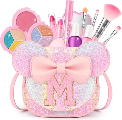 Miniatura 37 de Kit de maquillaje para niñas – Juego de maquillaje lavable real de 15 piezas – Cosmético no tóxico para niños pequeños con bolso de letras – Regalos