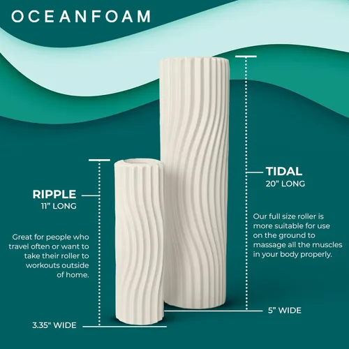 Miniatura 6 de Oceanfoam Tidal Roller - Natural - Rodillo de espuma para masaje muscular para dolor de espalda y estiramientos, textura firme y ergonómica de onda