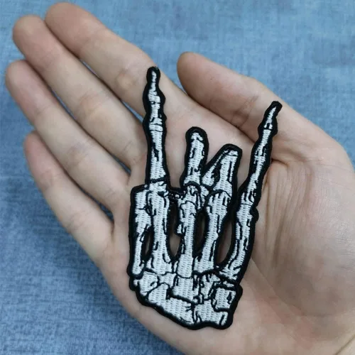 Miniatura 3 de Parche de lenguaje de signos con símbolo de mano de metal pesado, símbolo de mano de metal pesado (2 piezas) con apliques bordados, emblema