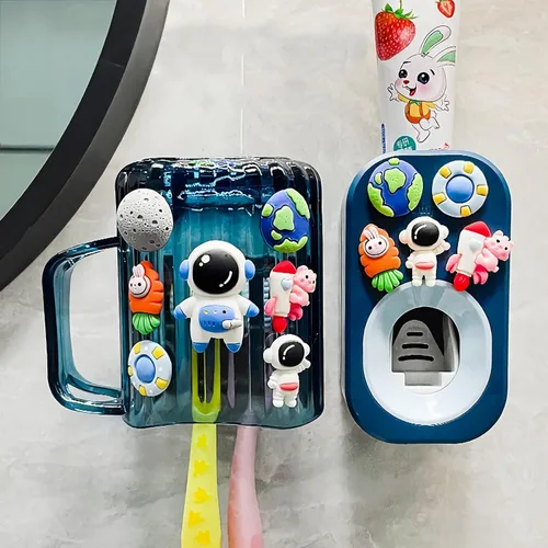 Dispensador automático de pasta de dientes y soportes para pasta de dientes y taza montada en pared, juego de 3 piezas, montado en pared para baño,