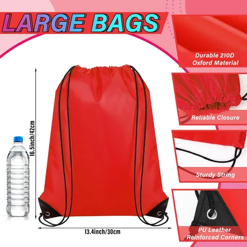 Miniatura 2 de 100 bolsas de mochila con cordón a granel, bolsas de cuerda para gimnasio, escuela, viajes, regalos de bricolaje, Rojo