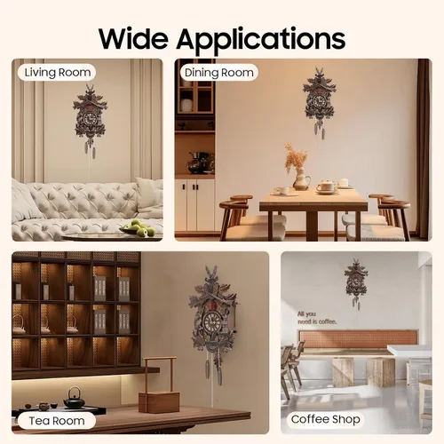 Miniatura 4 de Reloj de cuco con función de timbre, reloj de pared de madera vintage para pared, diseño antiguo con péndulo, volumen ajustable, reloj de cuco