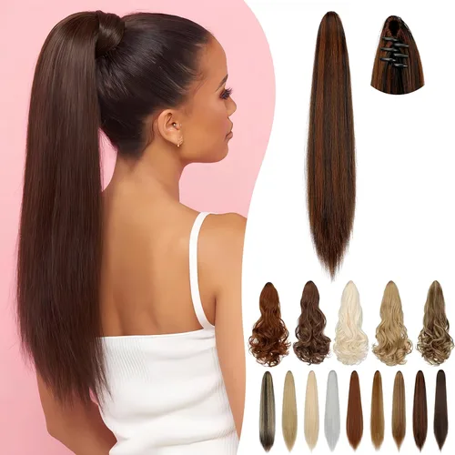 Miniatura 30 de Extensión de cola de caballo de 18 pulgadas, 20 pulgadas, larga, rizada, ondulada, recta, con clip, de aspecto natural, extensión de cabello