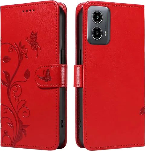 Miniatura 43 de Funda para Motorola Moto E22/E22i, piel sintética, con tarjetero y correa para la muñeca, a prueba de golpes, funda magnética para Motorola Moto Rojo