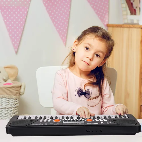 Miniatura 8 de Teclado de piano para niños, piano eléctrico de 49 teclas, juguete de aprendizaje musical para principiantes con micrófono, juguetes musicales