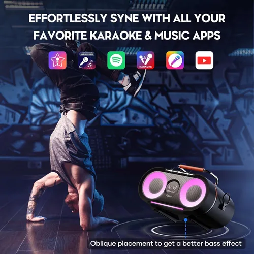 Miniatura 4 de BIGASUO Máquina de karaoke con luces intermitentes explosivas de graves intensos para adultos, sistema de altavoces PA portátil Bluetooth con 2