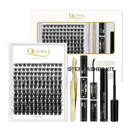 Miniatura 47 de QUEWEL Kit de extensión de pestañas DIY, racimos de pestañas 3D con 280 piezas, racimos de pestañas mixtas de 10-16 mm (30+40+50D), pinzas