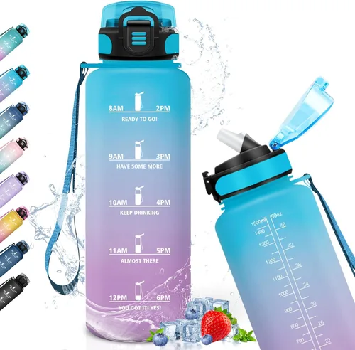 Miniatura 26 de Botella de agua – 16.9 fl oz – Botella de agua para niños, botella de sorbete a prueba de fugas, botella deportiva con marcador de tiempo, botella