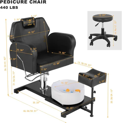 Miniatura 3 de Silla de pedicura con baño de pies de masaje de burbujas, para tecnología de uñas y baño de pies, silla de pedicura sin fontanería, rotación