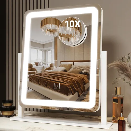 Miniatura 13 de FENNIO Espejo de tocador de 23 x 18 pulgadas con luces, espejo de maquillaje LED, espejo Hollywood con 3 modos de color y brillo ajustable, espejo