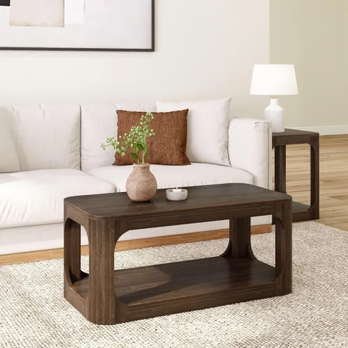 Miniatura 16 de Plank+Beam Forma - Mesa de centro moderna de 54 pulgadas con estante, mesa central contemporánea con espacio de almacenamiento, mesa de té Nuez