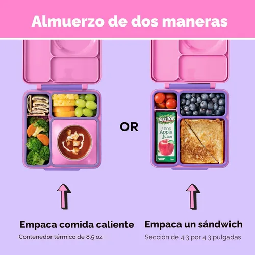 Miniatura 3 de OmieBox Caja de Bento para Niños - Lonchera Bento Aislada con Termo a Prueba de Fugas Aislado al Vacío - 3 Compartimentos, Dos Zonas de Temperatura
