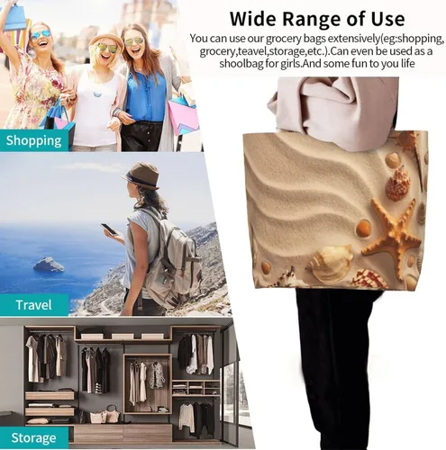 Miniatura 9 de Bolsa de mano de verano para playa, con estrellas de mar, grande, casual, para mujer, bolsas de hombro reutilizables para el trabajo, compras