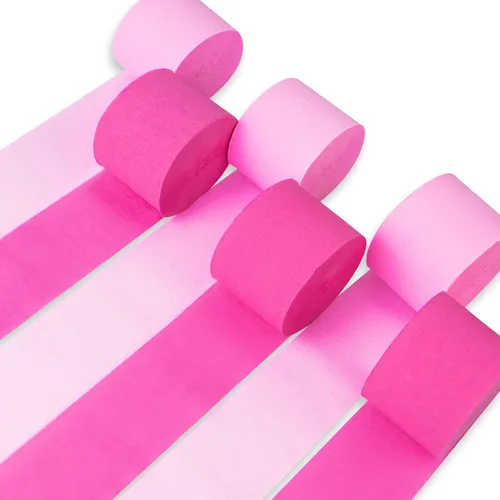 PartyWoo Serpentinas de papel crepé rosa, 6 unidades, 492 pies, paquete de serpentinas de papel crepé claro pastel rosa intenso para cumpleaños,