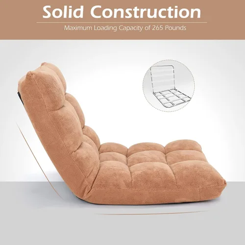 Miniatura 8 de COSTWAY Silla de suelo, sillas de videojuegos con soporte para el respaldo, ajustable de 14 posiciones, marco de acero aleado, forro polar coral