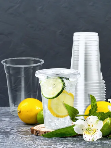 Miniatura 6 de NEEBAKE 150 Juegos de Vasos de Plástico Desechables de 9 oz con Tapas - Vasos Transparentes para Beber, Vasos de Plástico para Café Helado, Batidos