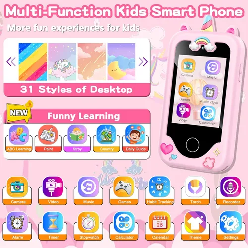 Miniatura 2 de Teléfono inteligente para niños para niñas, juguetes, regalos para niños de 3 a 10 años, Navidad, cumpleaños, juguetes para niños, pantalla táctil