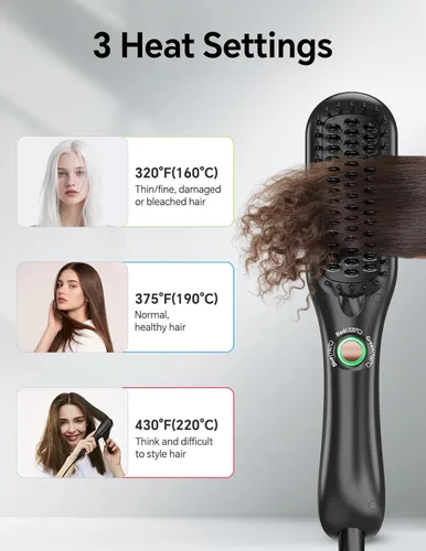 Miniatura 4 de LANDOT Mini cepillo alisador de pelo, peine iónico calentado para un estilo sin encrespamiento, peine compacto de doble voltaje para cabello corto