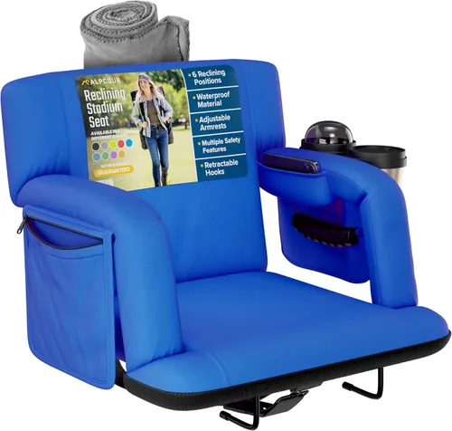 Miniatura 19 de Asientos de estadio reclinables para gradas con respaldo – Cojín ancho para silla de grada, reposabrazos, bolsillos grandes y múltiples