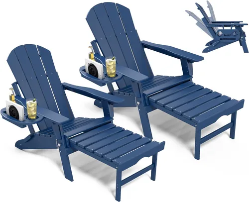 Miniatura 44 de NAVINE Silla Adirondack ajustable con reposapiés retráctil, Silla Adirondack plegable de HDPE con portavasos, Silla Adirondack para todo el tiempo