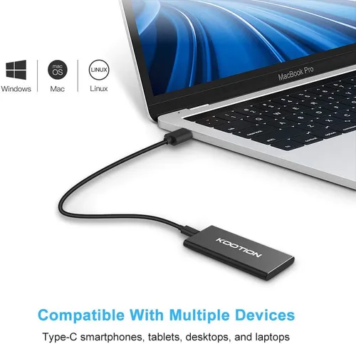Miniatura 4 de KOOTION Unidad de estado sólido de alta velocidad SSD portátil de 250 GB externa, lee hasta 500 MB/s y escribe hasta 450 MB/s