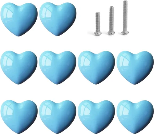 Miniatura 17 de Pomos de cerámica para cajones en forma de corazón, tiradores de armario con tornillos de 3 tamaños, pomos para muebles de cocina para armario, Rosa