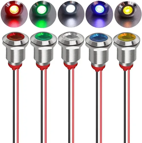 Gebildet 5 unids 0.472 in AC/DC 12-24V LED indicador de metal luz impermeable señal lámpara piloto Dash direccional coche camión barco con alambre